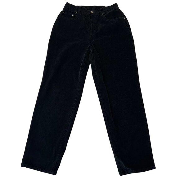 LL Bean Womens High Waisted Corduroy Straight Leg Vtg 90s Pants Size 12 Black - Picture 1 of 12